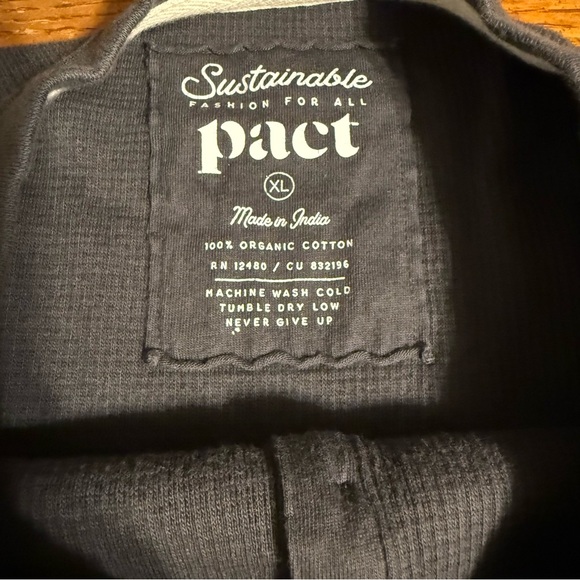 Pact Organic Cotton Henley Long Sleeve Thermal in Charcoal Sz XL Sustainable - Picture 7 of 12